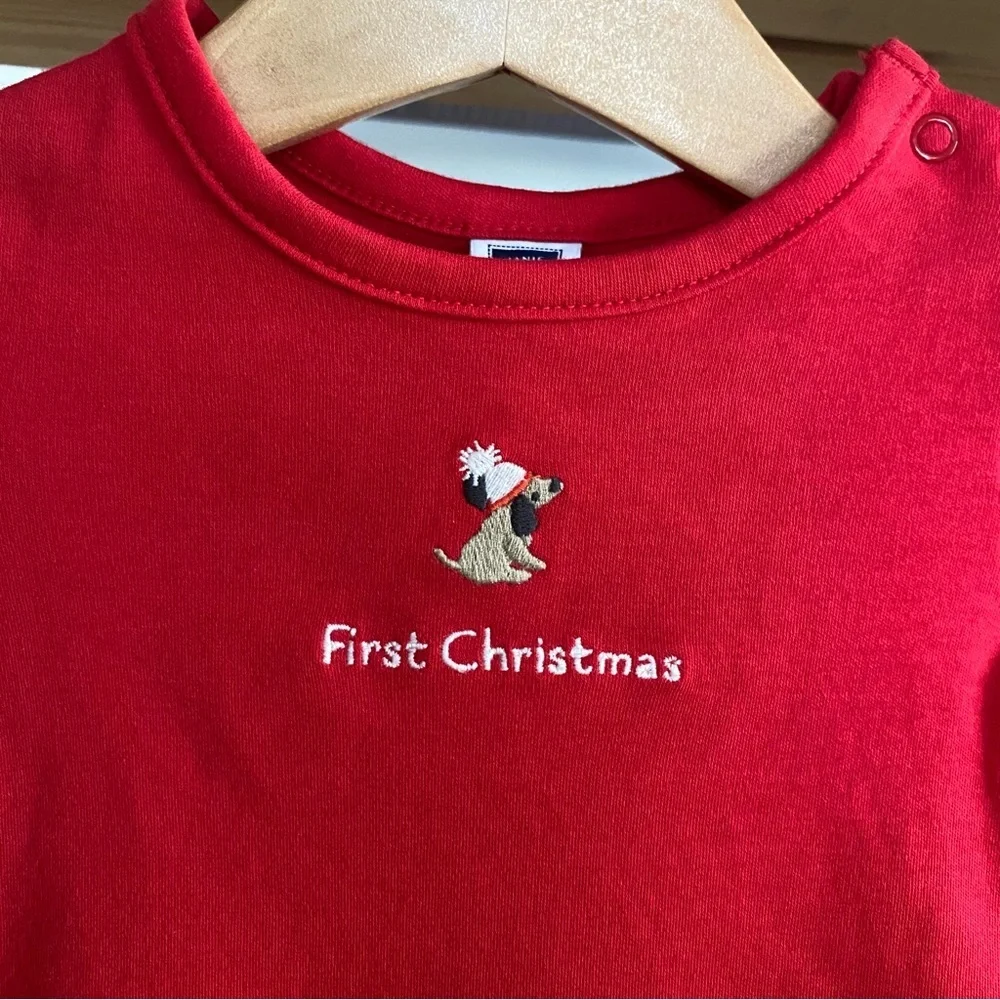 Janie and Jack Red Baby’s First Christmas Dog Embroidered Onesie